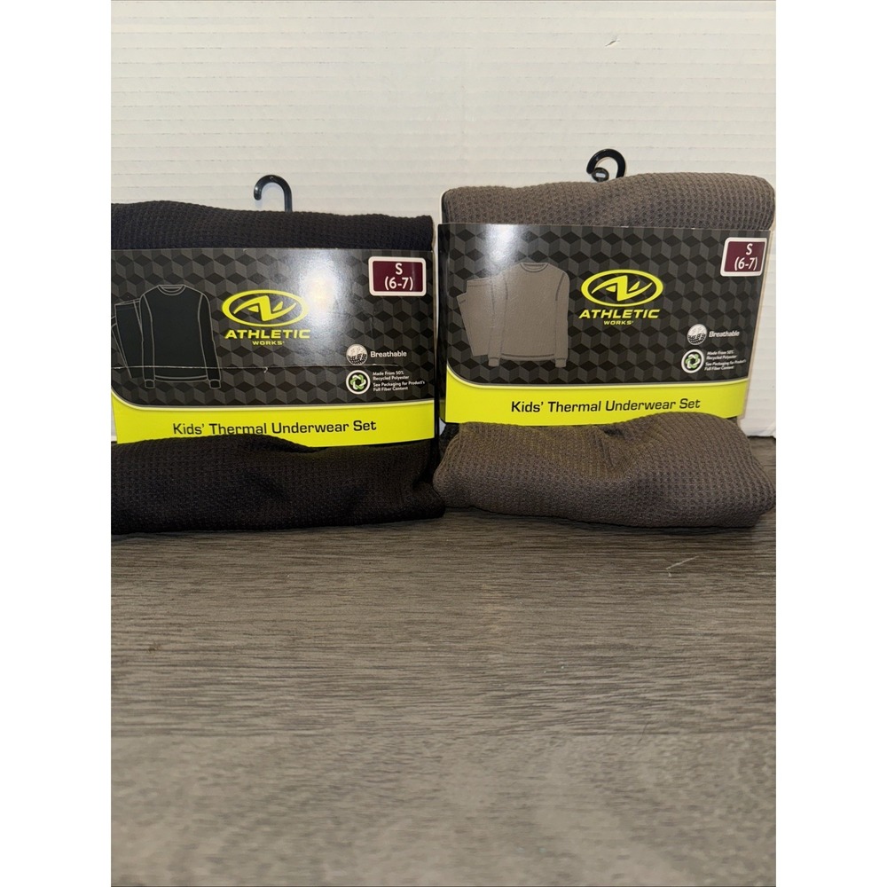 Lot Of 2 -Boys Athletic Works Size S (6/7 ) Thermal Underwear Sets Black/ Brown